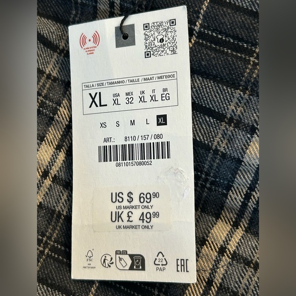 NWT Zara Women’s Quilted Plaid Jacket Size XL Black Gray Tan - Picture 7 of 9